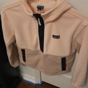 Patagonia Beige Half-Zip Fleece Hoodie with Black Trim